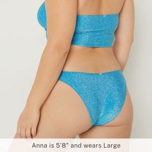 New Victorias Secret PINK Brand Shimmer Brazilian Bikini Sparkly Bottoms Blue